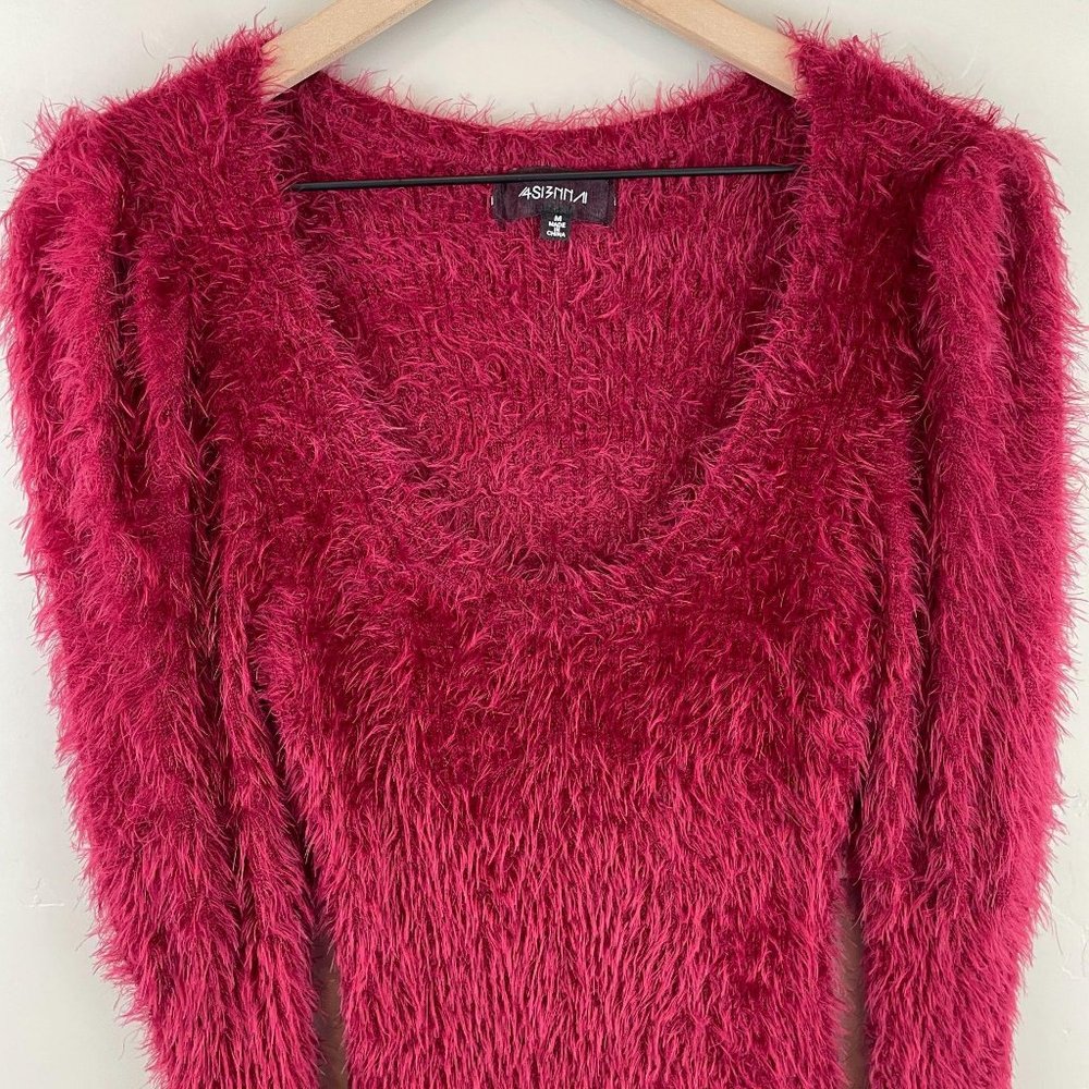 4Si3nna red mini fuzzy puff sleeve sweater dress M - Picture 5 of 13